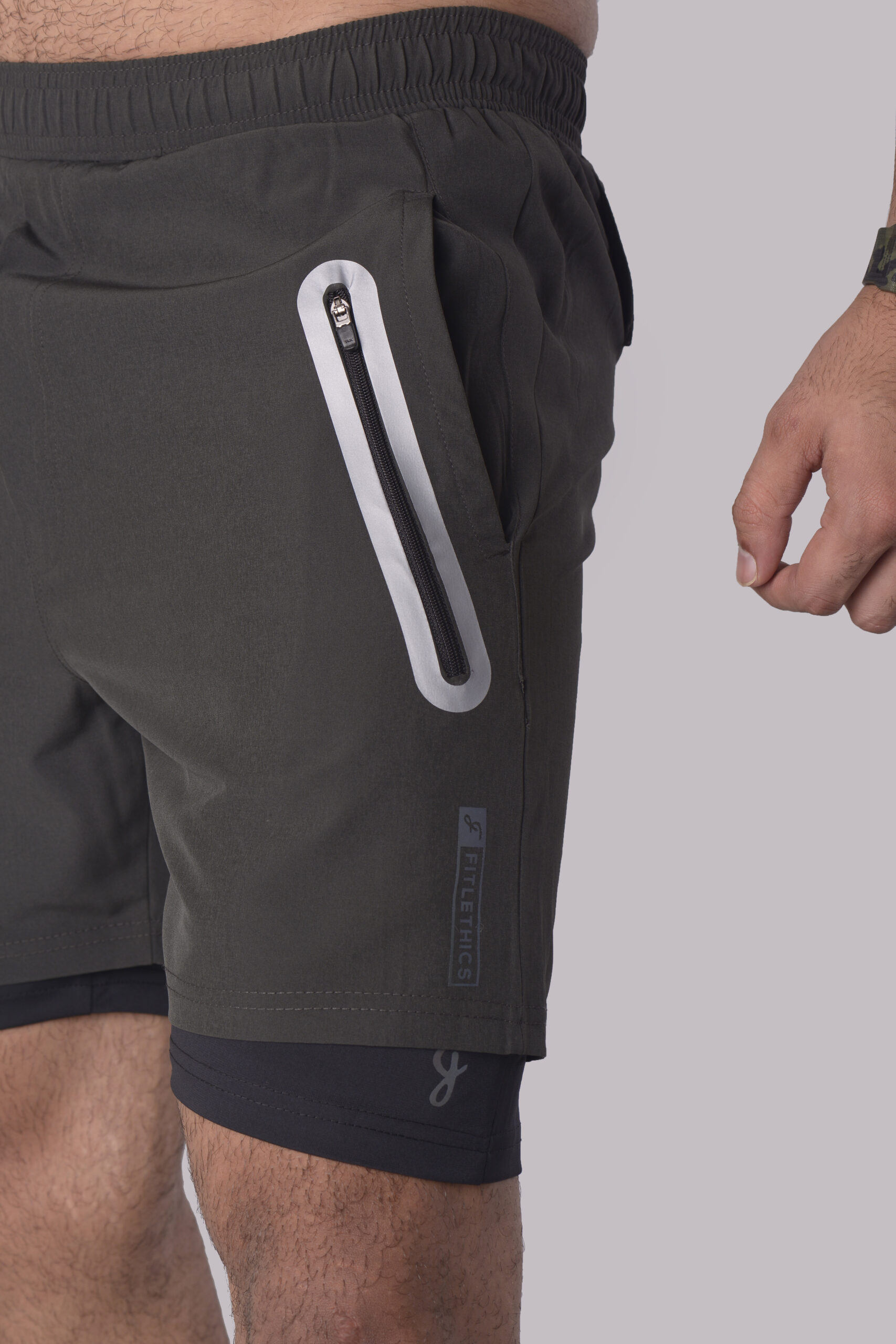 Hybrid 2 in 1 Shorts – Charcoal & Black – Fitlethics